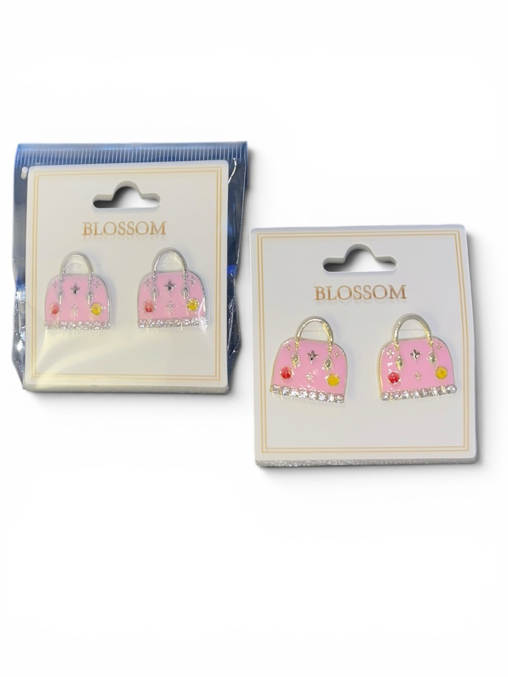 FABULOUS PINK MULTI NOVELTY HANDBAG SHAPED PIERCED EARRINGS